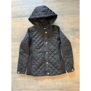 Ci Sono Kids Quilted Hooded Jacket Black Girls Size M/10 Button Long Sleeve